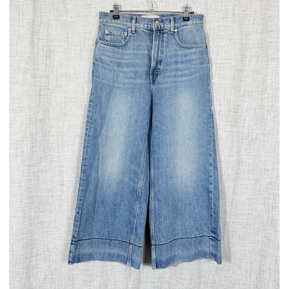 Everlane Way-High Sailor Jean Sz 27S Blue Wide Leg Crop Raw Hem Nautical